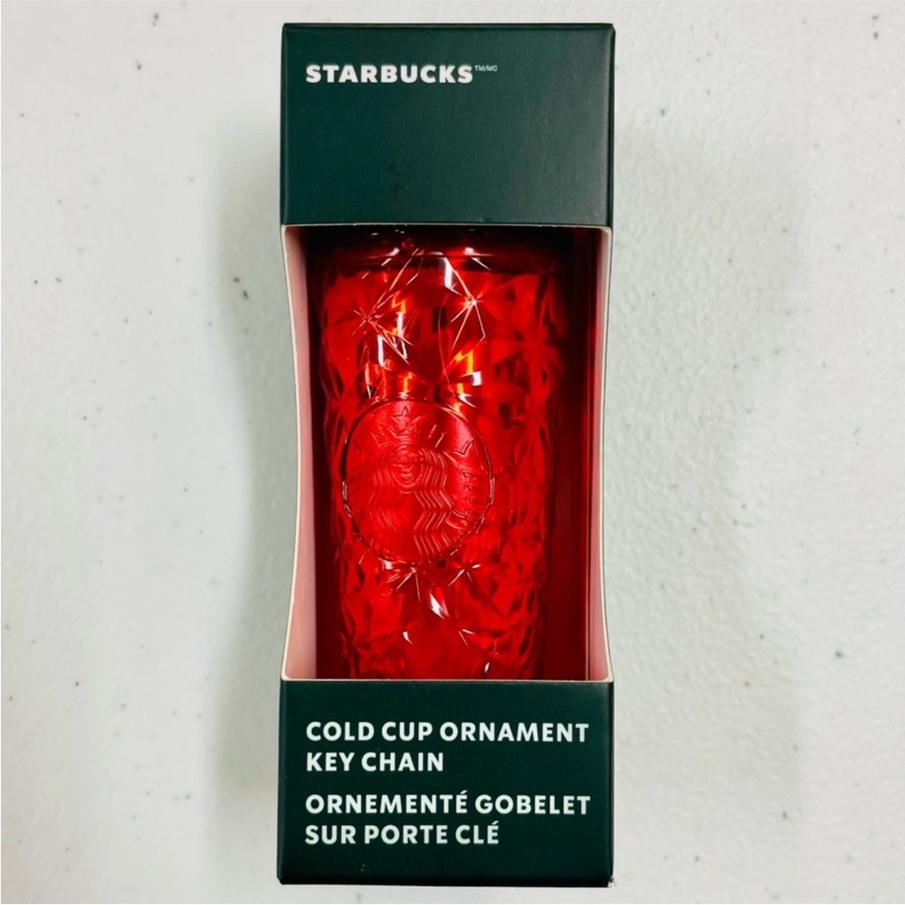 New Starbucks Ornament Holiday 2023 Cold Cup Keychain Poinsettia Red Prism